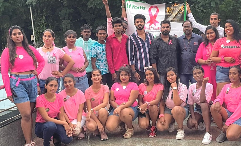 Club members at a park where they organised breast cancer awareness campaign.