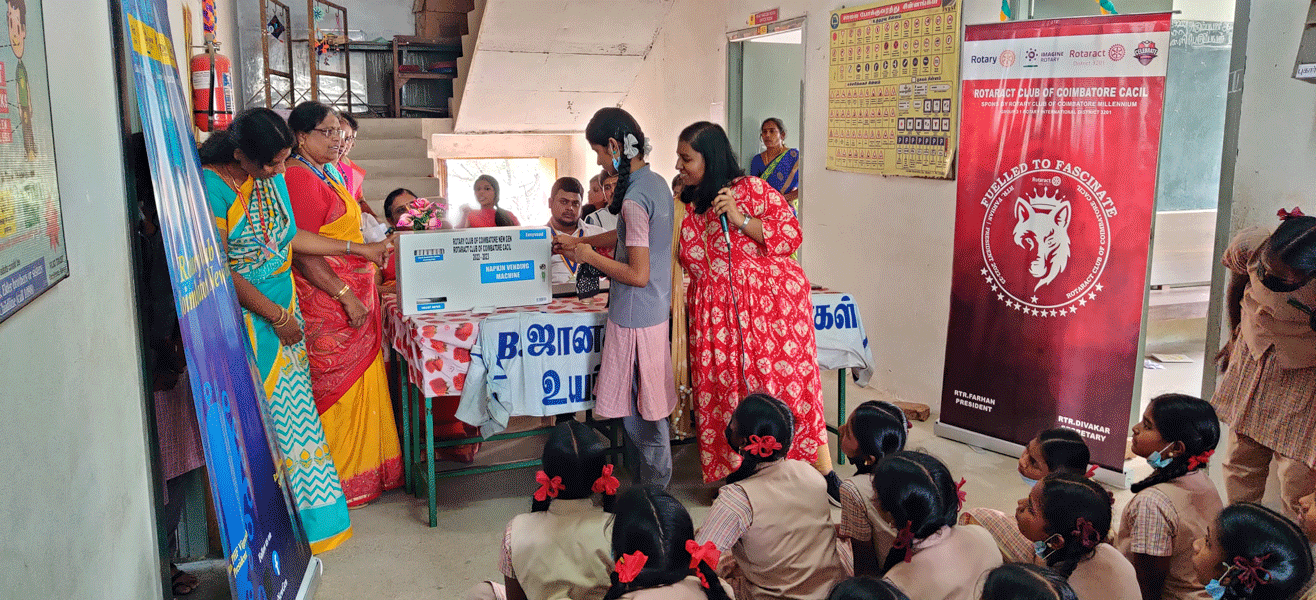 A sanitary vending machine was donated to VLB ­Janakiammal Girls’ High School by the club.
