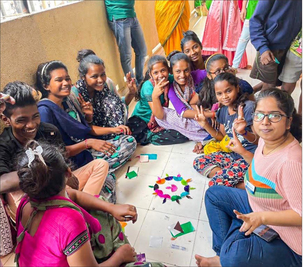 A craft session for village school students in Mallad near Mumbai.