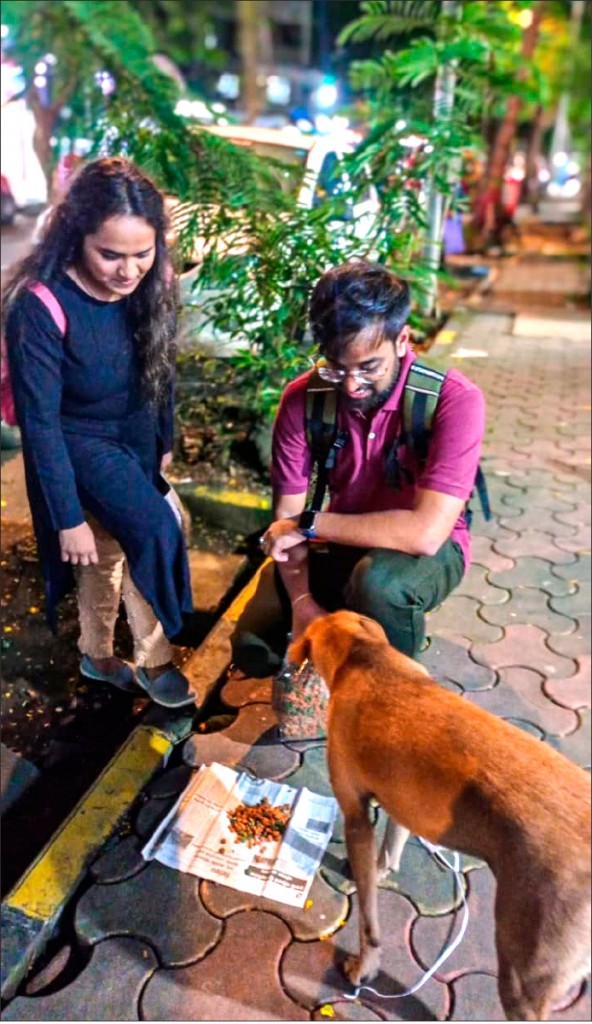 Rotaractors feeding a dog as part of the club’s Project Paws for Cause.