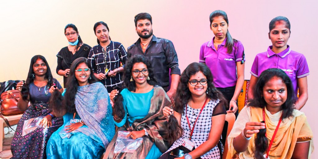Rotaractors with their locks at Project Eternal Eight 2.0, a hair donation drive, at the A M Jain College, Chennai.