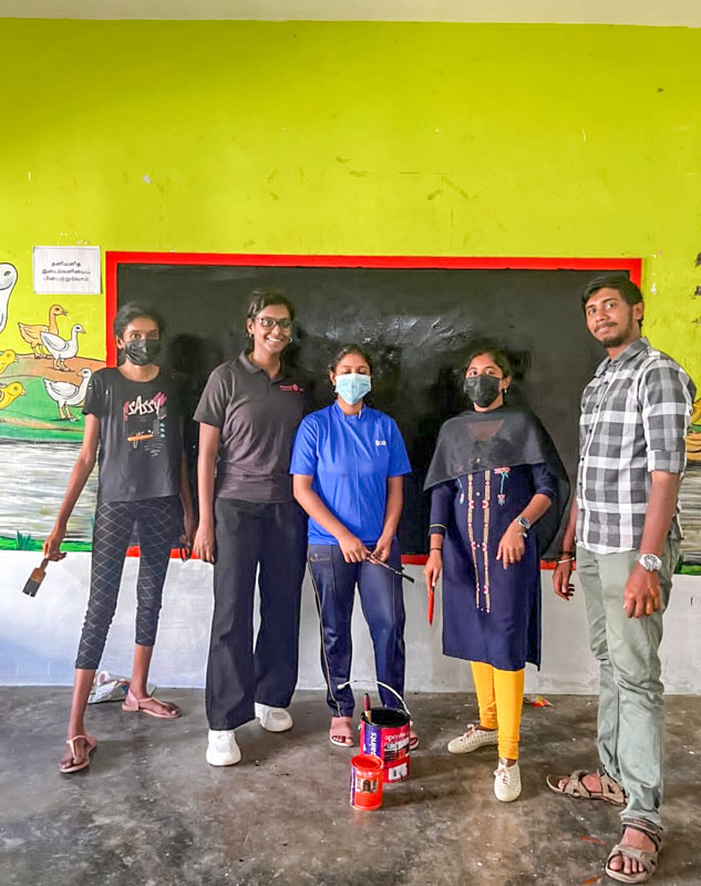 Club members at a freshly painted classroom in the  Government Middle School, Kovaipudur. 