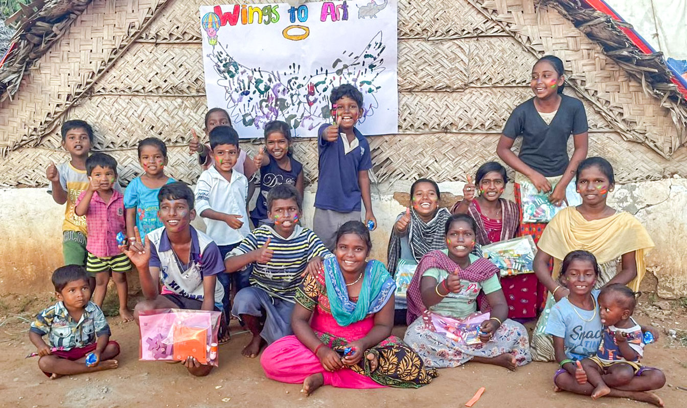 Participants of the Wings to Art workshop conducted by RAC Coimbatore Main at the Sathya Nagar slums, Coimbatore.