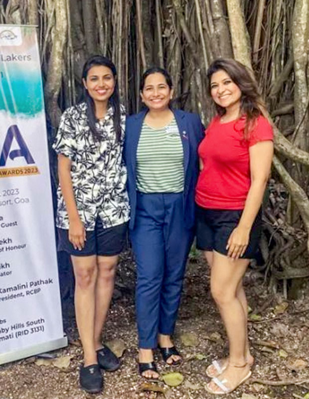 DRR Aastha Parekh with host club, RC Mumbai Lakers president Neha Gupta (centre) and RID 3170 DRR Pranjal Marathe at the RYLA in Goa.