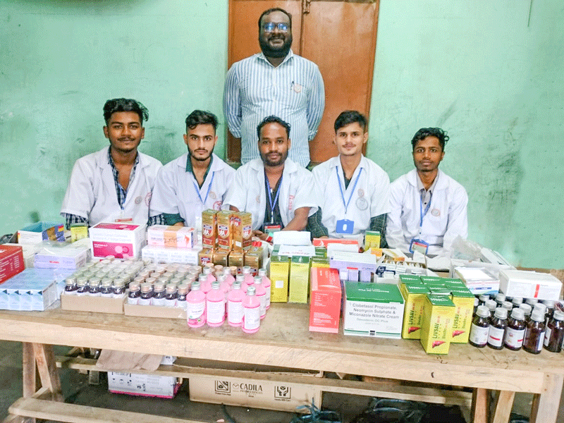 Rotaractors at the ­medicine counter at a medical camp in the ­Ramakrishna Mission Ashram, Silchar.